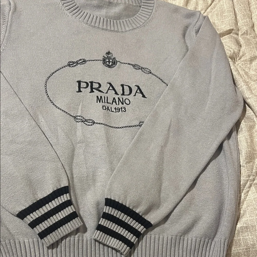 Prada Milano Dal 1913- Light Gray Crewneck Sweater-XL - Picture 2 of 5